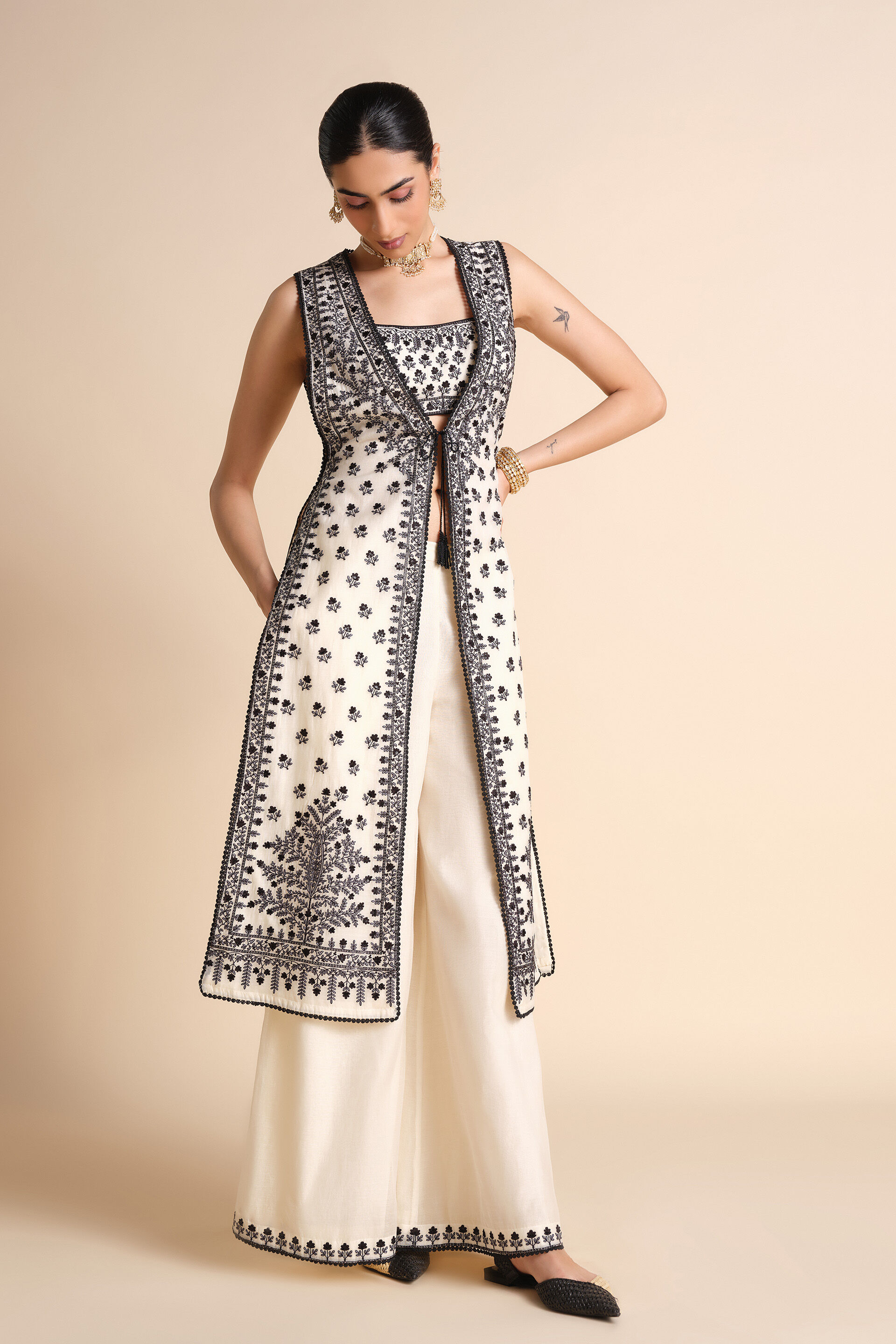 Sawsan Embroidered Mul Tabard Set - White, White, image 9